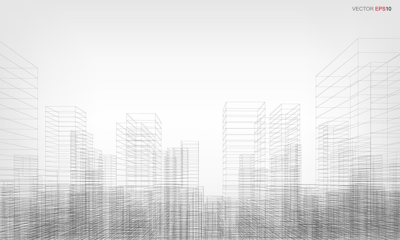 Wireframe city background. Perspective 3D render of building wireframe. Vector. vector