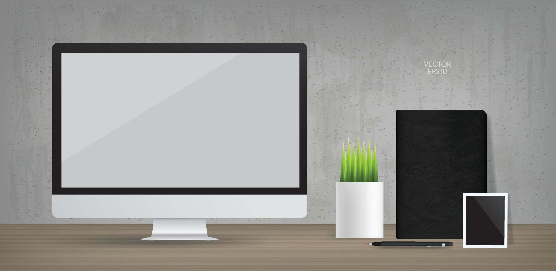Computer display background in working area. Business background for interior design and decoration. Vector. vector