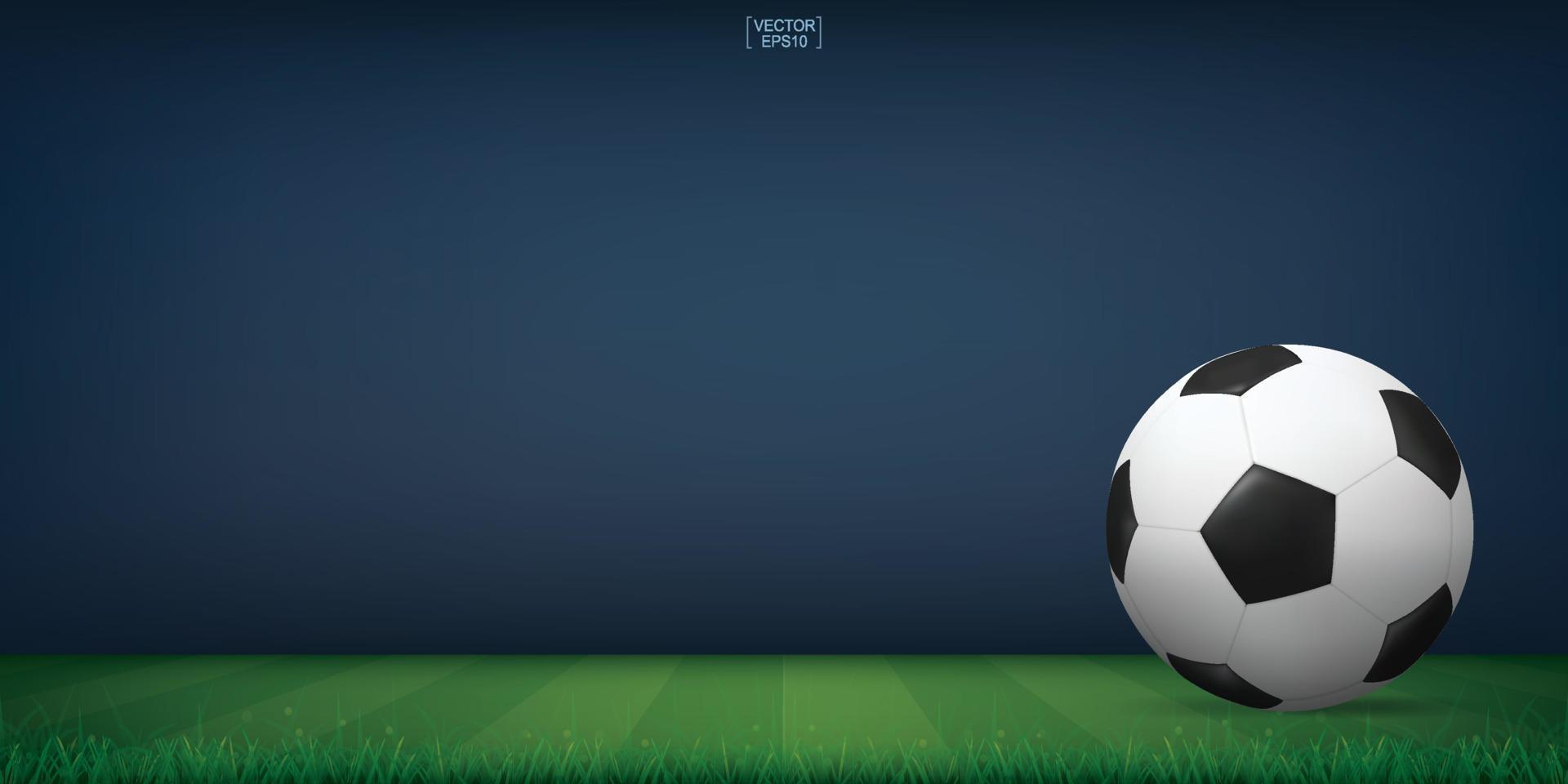 Soccer football ball on green grass of soccer field or football field stadium background. Vector. vector