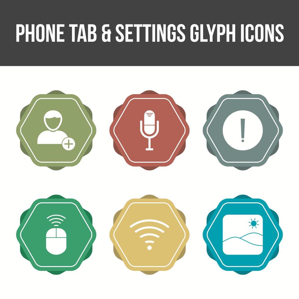 pestaña de teléfono única y conjunto de iconos de vector de configuración