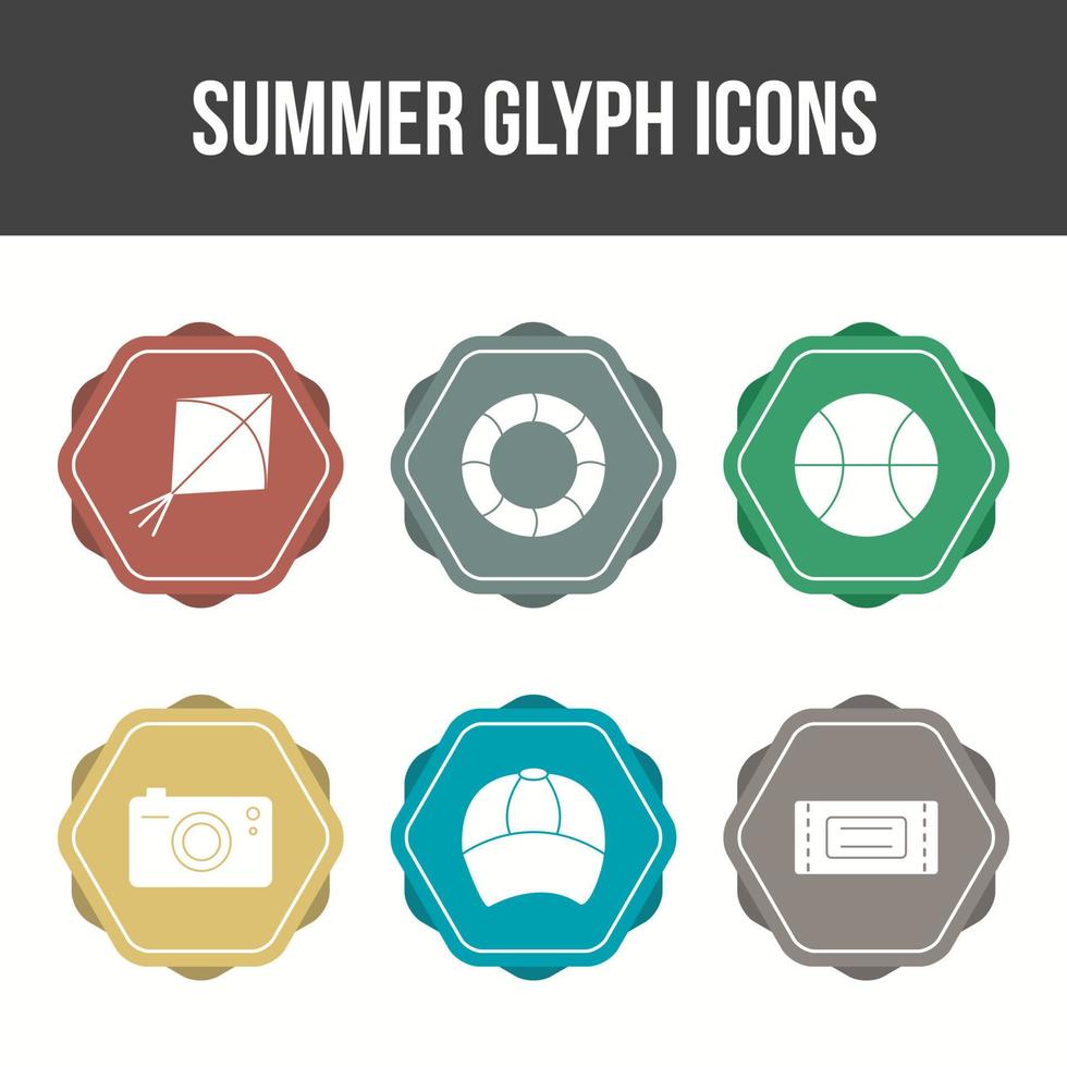 conjunto de iconos de vector de glifo de verano único