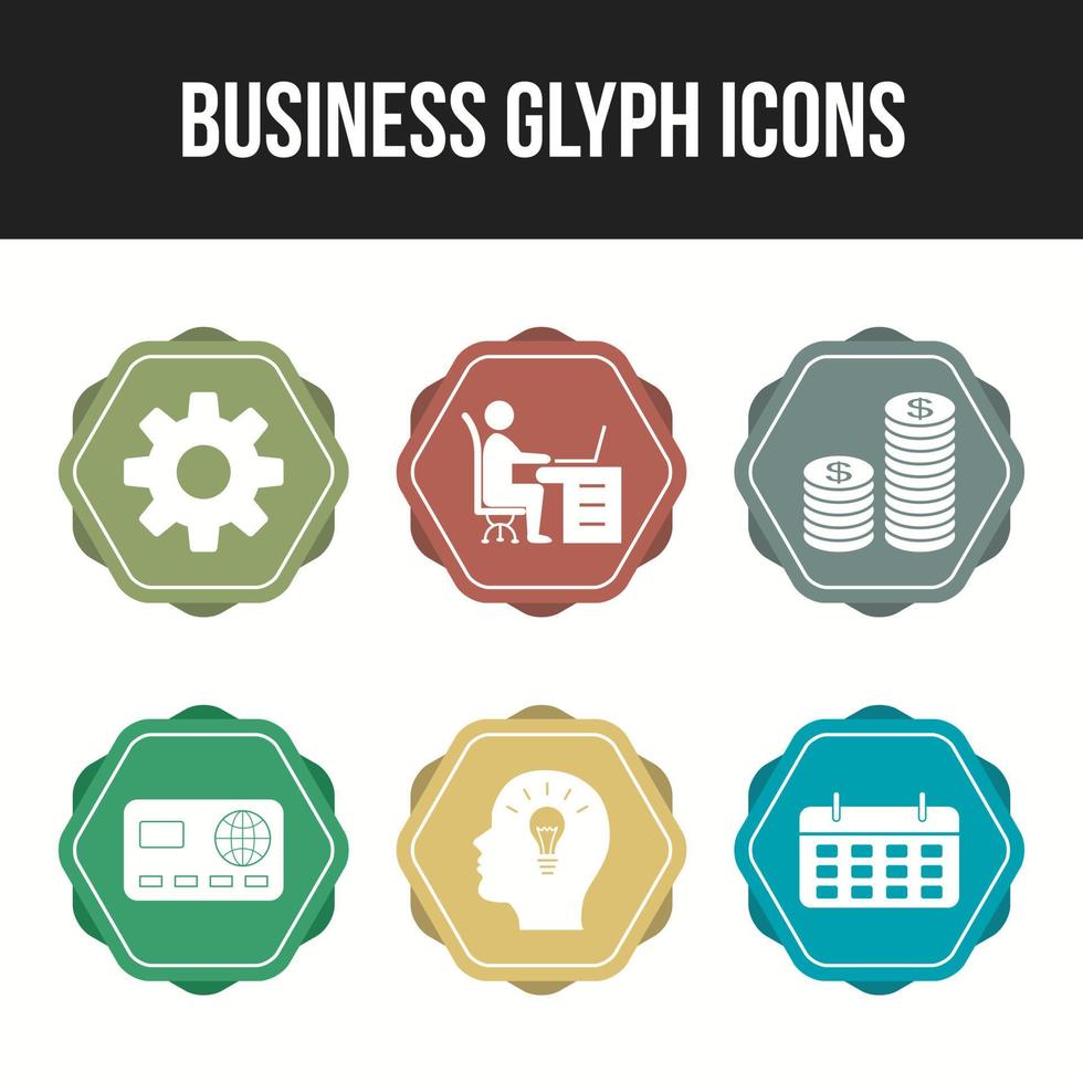 6 conjunto de iconos de vector de glifo de negocio único