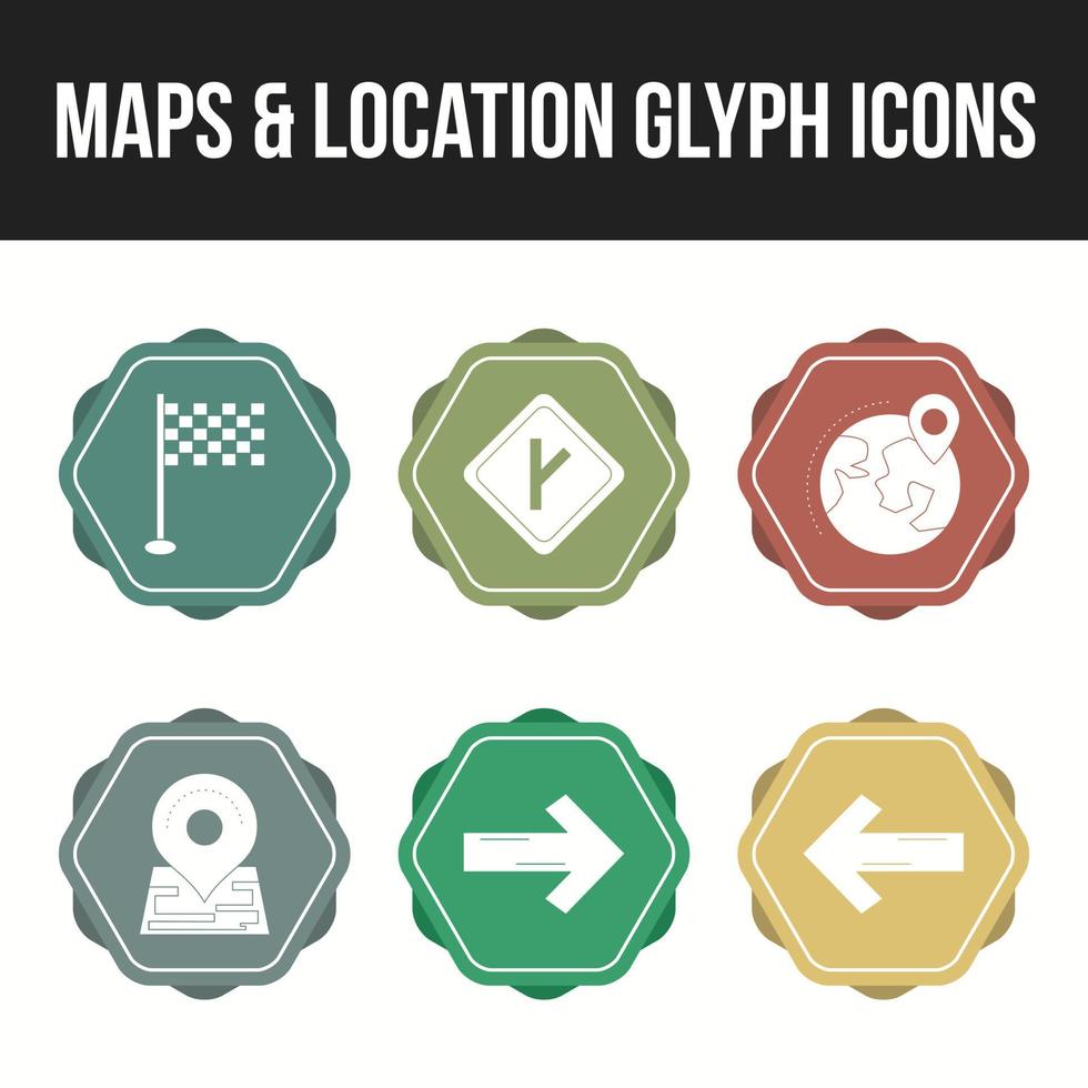 Set of beautiful maps and location glyph icons vector