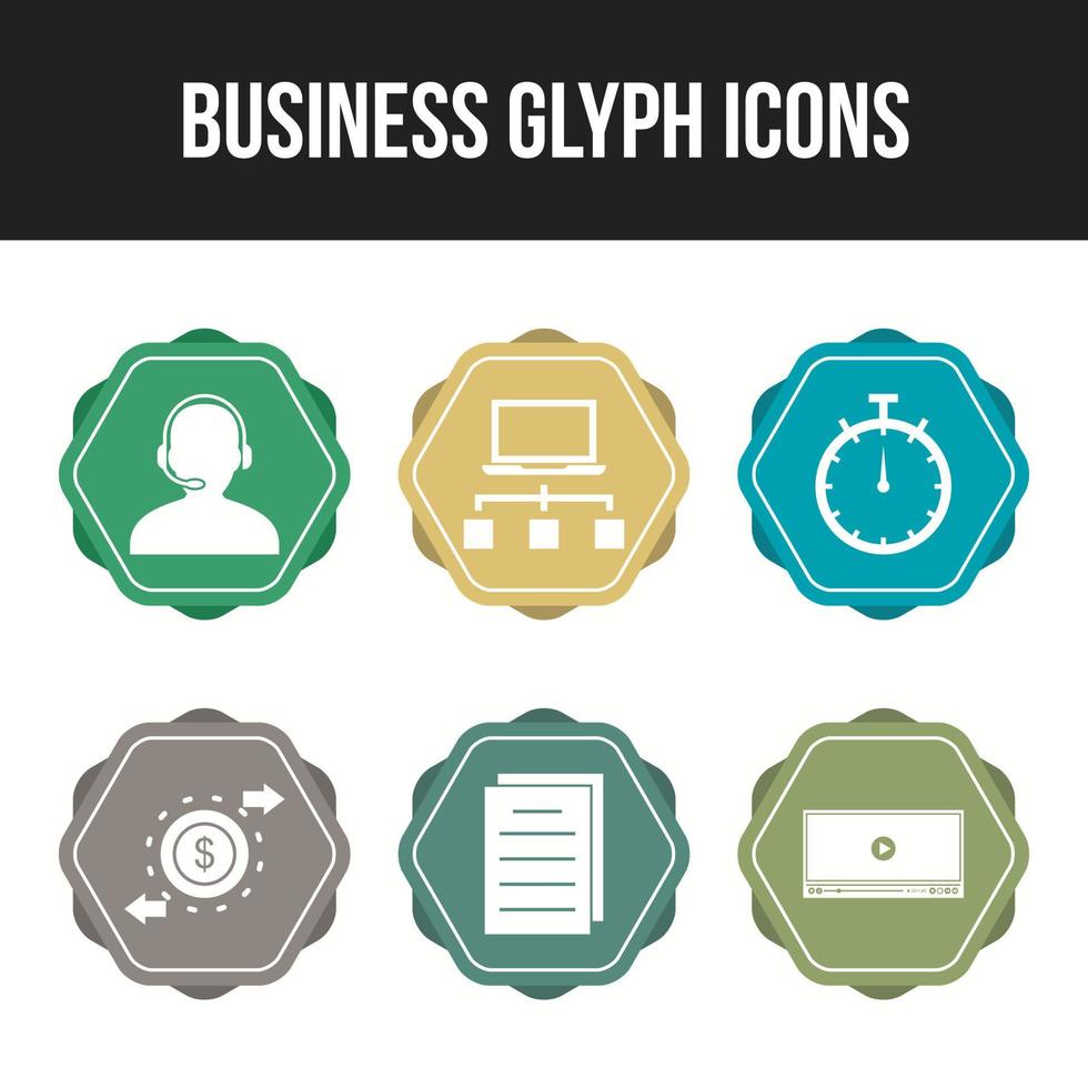 6 hermoso conjunto de iconos de vector de glifo de negocios
