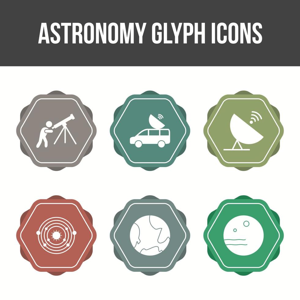 conjunto de iconos de vector de glifo de astronomía único