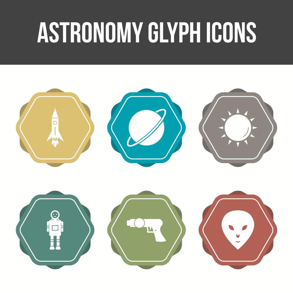 conjunto de iconos de vector de glifo de astronomía único