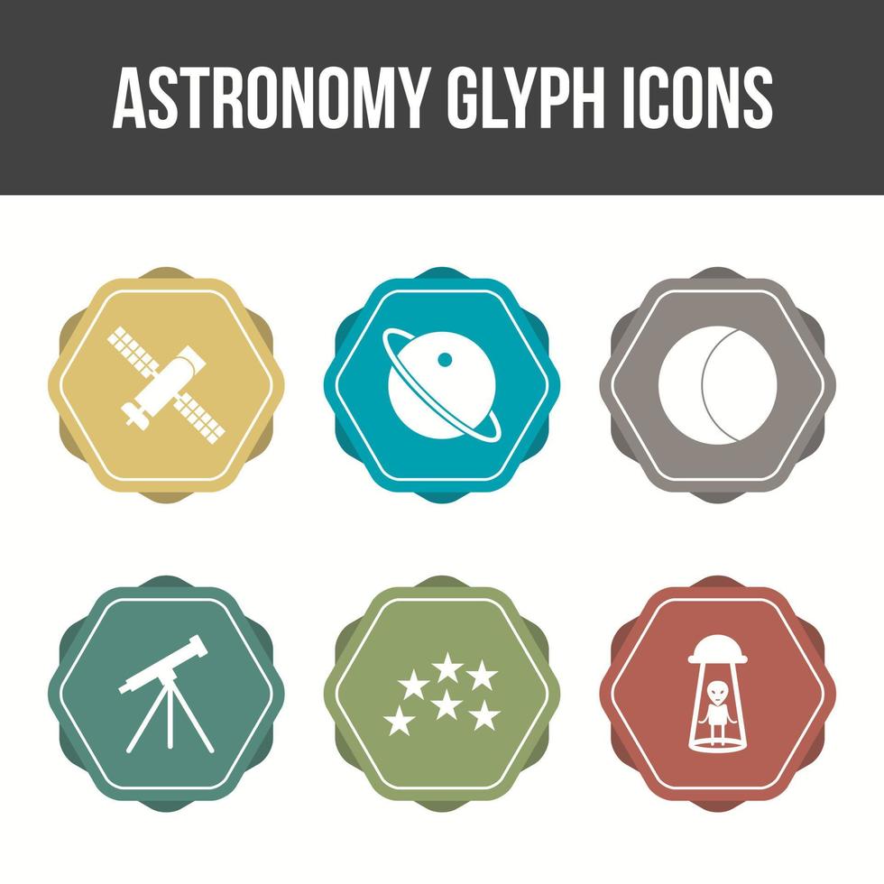 conjunto de iconos de vector de glifo de astronomía único