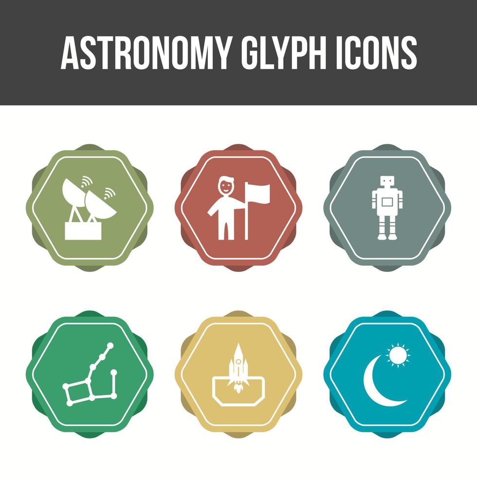 conjunto de iconos de vector de glifo de astronomía único