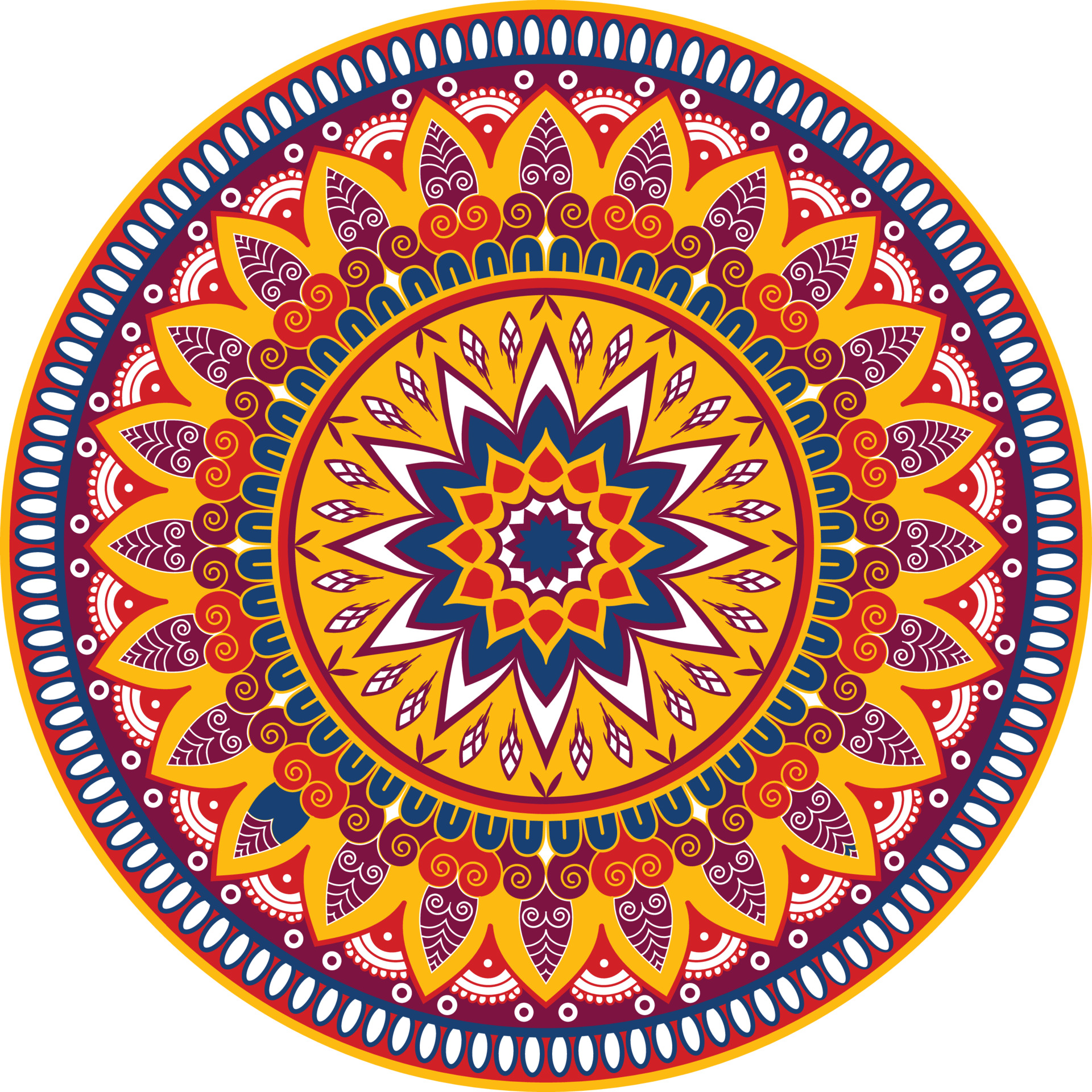 Colorful Mandala Illustration on doodle style. Vector hand drawn doodle