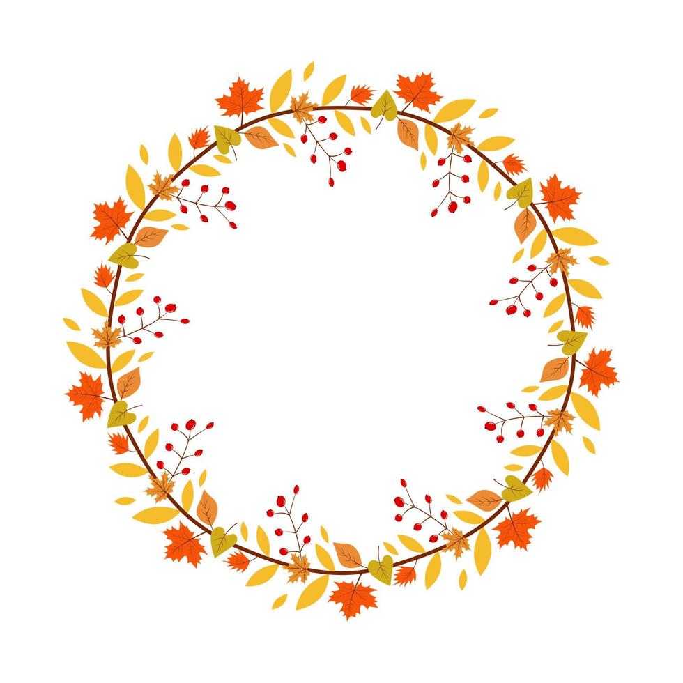 Floral wreath with autumn leaves and berries vector
