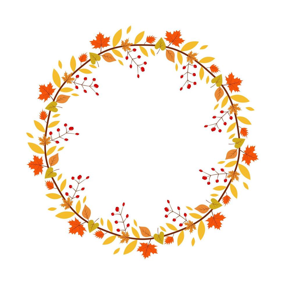 Floral wreath with autumn leaves and berries vector