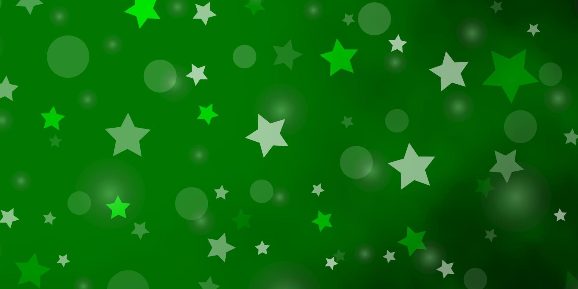 plantilla de vector verde claro con círculos, estrellas.