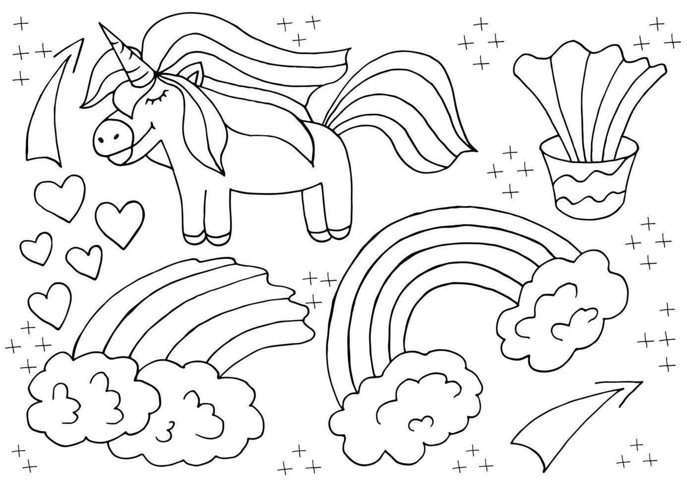 Set of unicorn design elements in hand draw style. Girly fairy collection vector