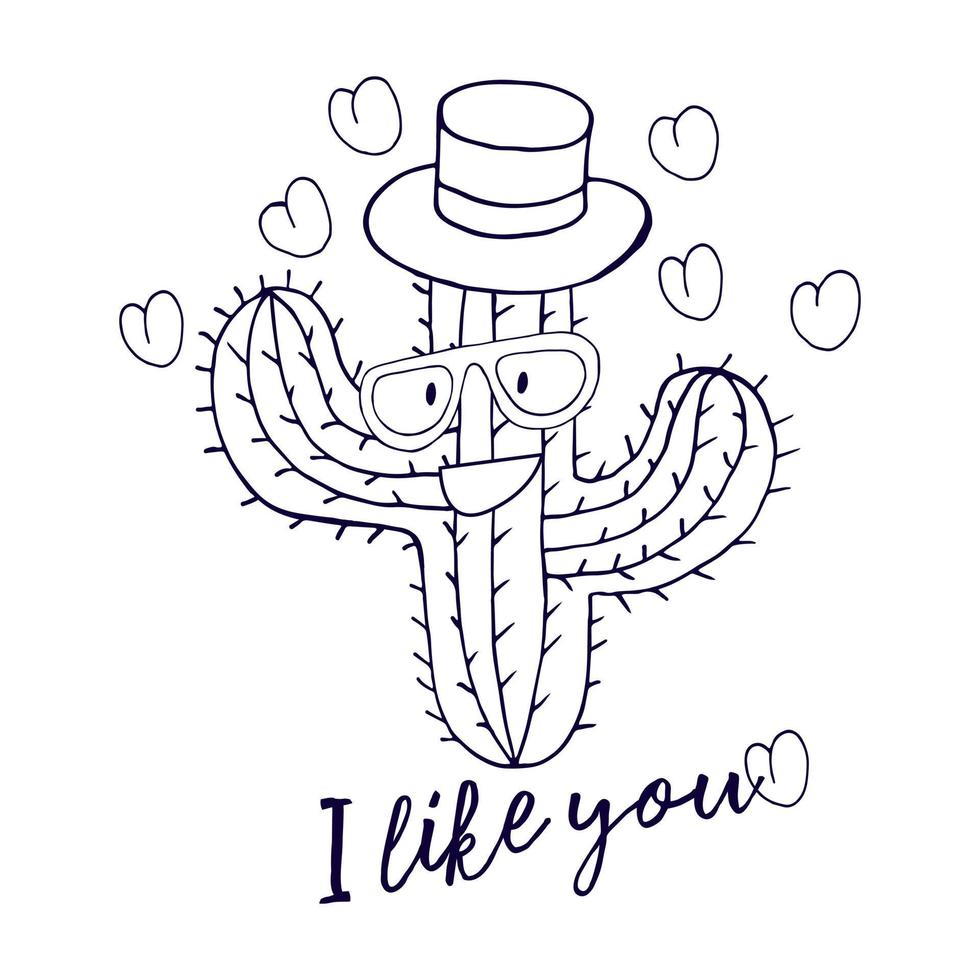 Coloring illustration. Cacti, aloe, succulents. Decorative natural elements vector