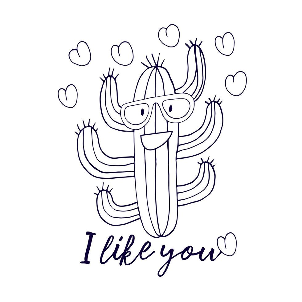 Coloring illustration. Cacti, aloe, succulents. Decorative natural elements vector