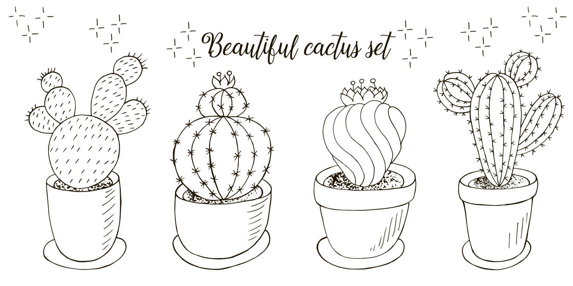 Coloring illustration. Cacti, aloe, succulents. Decorative natural elements vector