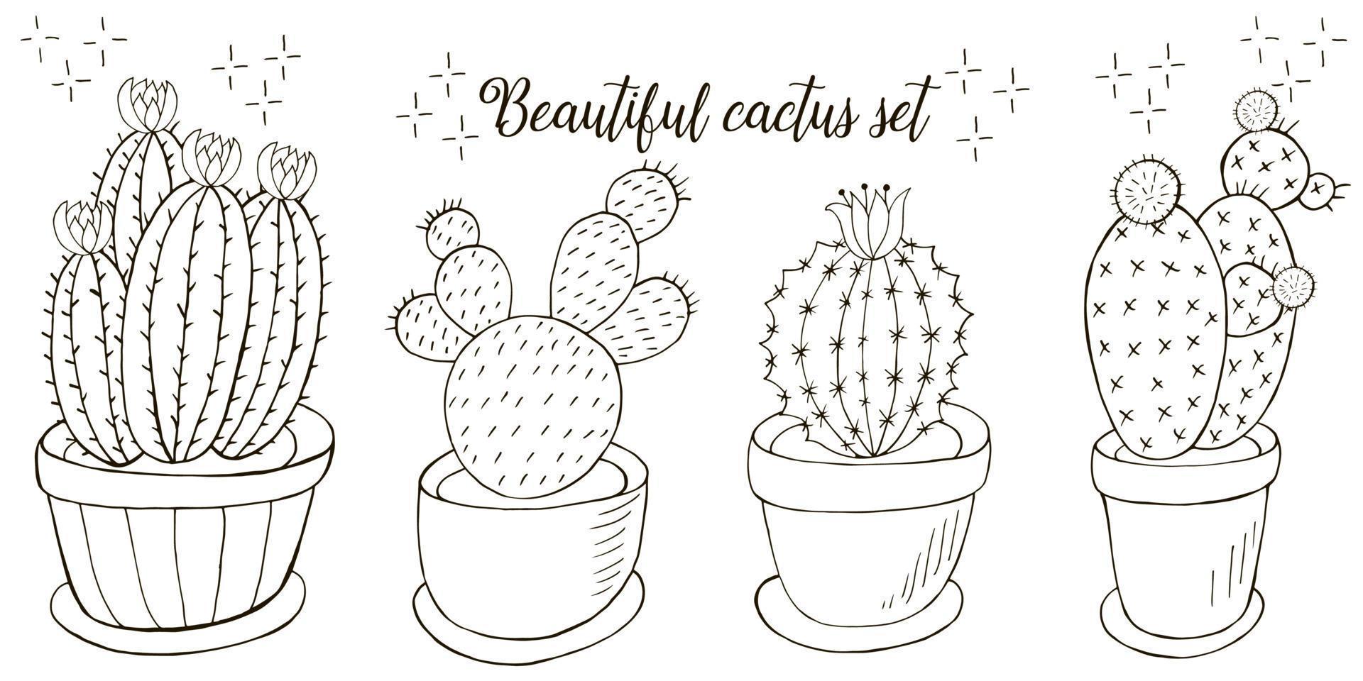 ilustración para colorear. cactus, aloe, suculentas. elementos naturales decorativos vector
