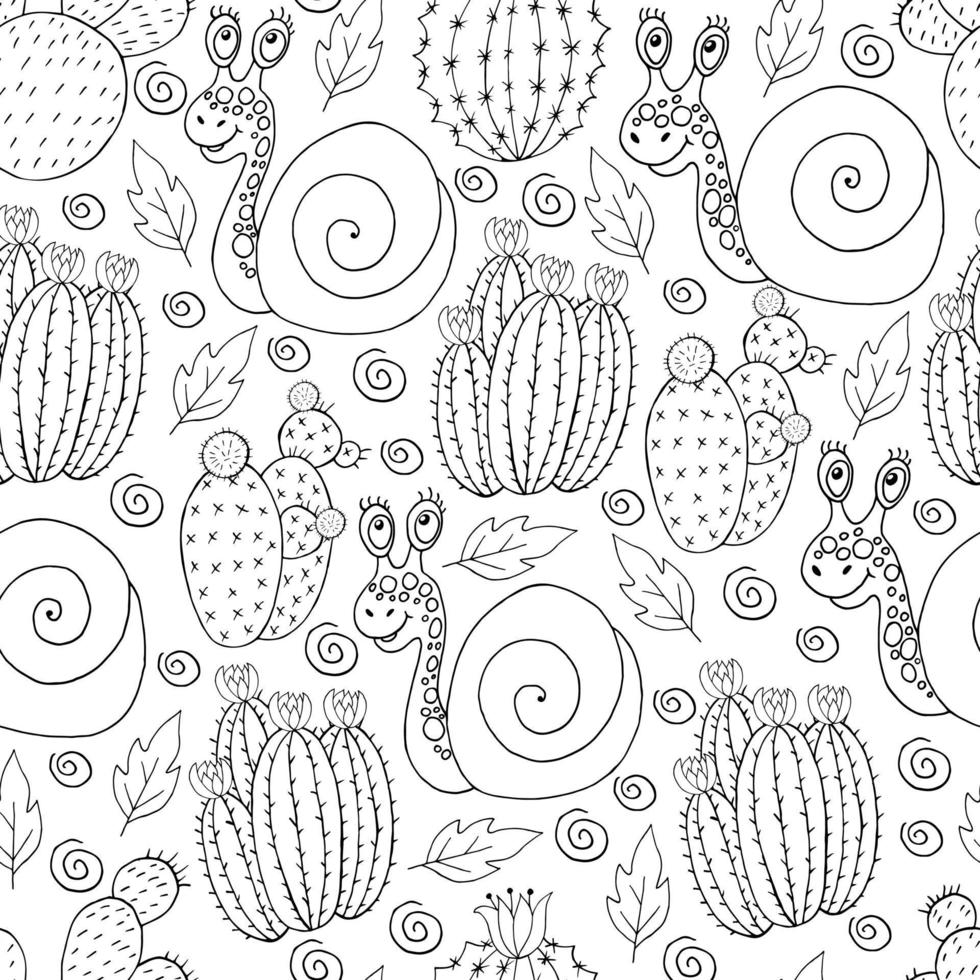 Seamless botanical illustration. Tropical pattern of different cacti, aloe vector