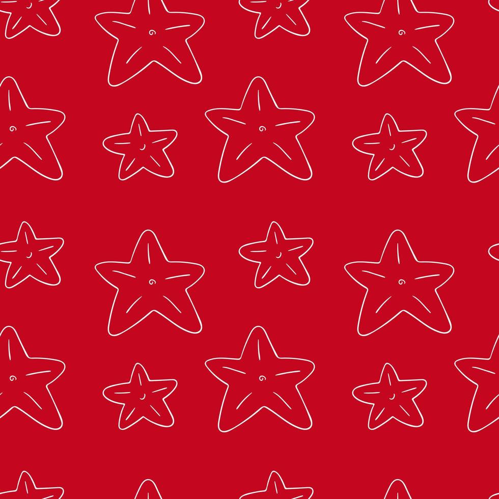 Pattern in hand draw style. Seamless vector pattern with stars, Christmas tree decorations. Can be used for fabric, packaging, wrapping and etc