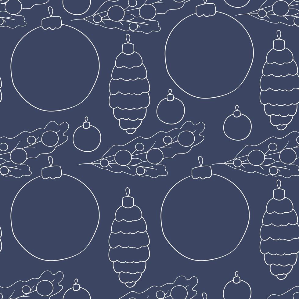 Pattern in hand draw style. Seamless vector pattern with stars, Christmas tree decorations. Can be used for fabric, packaging, wrapping and etc