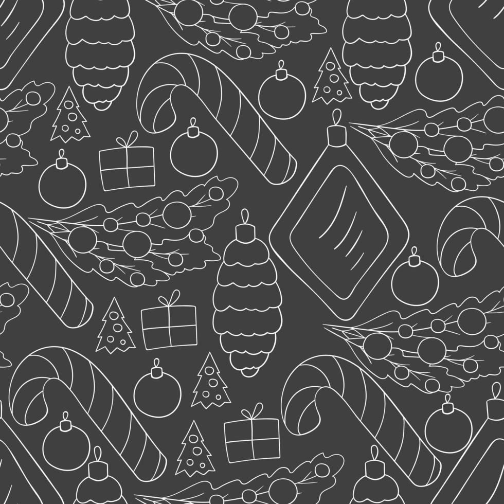 Pattern in hand draw style. Seamless vector pattern with stars, Christmas tree decorations. Can be used for fabric, packaging, wrapping and etc