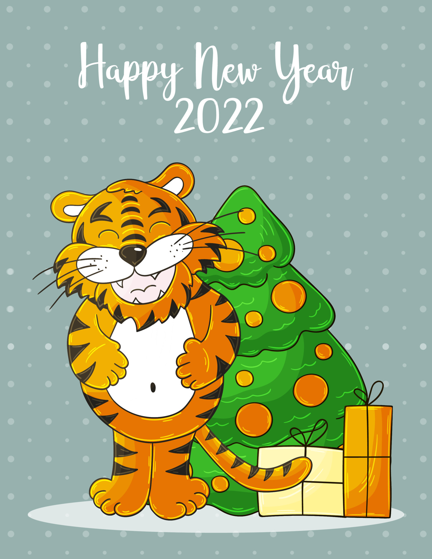 New year 2022. Cartoon illustration for postcards, calendars, posters ...