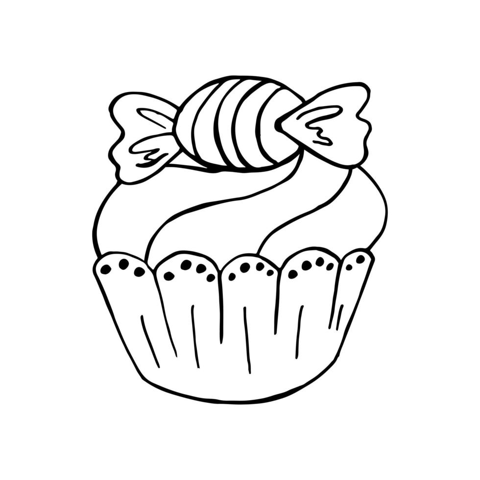 ilustración vectorial para su diseño. icono brillante de cupcake, muffin en estilo de dibujo a mano vector