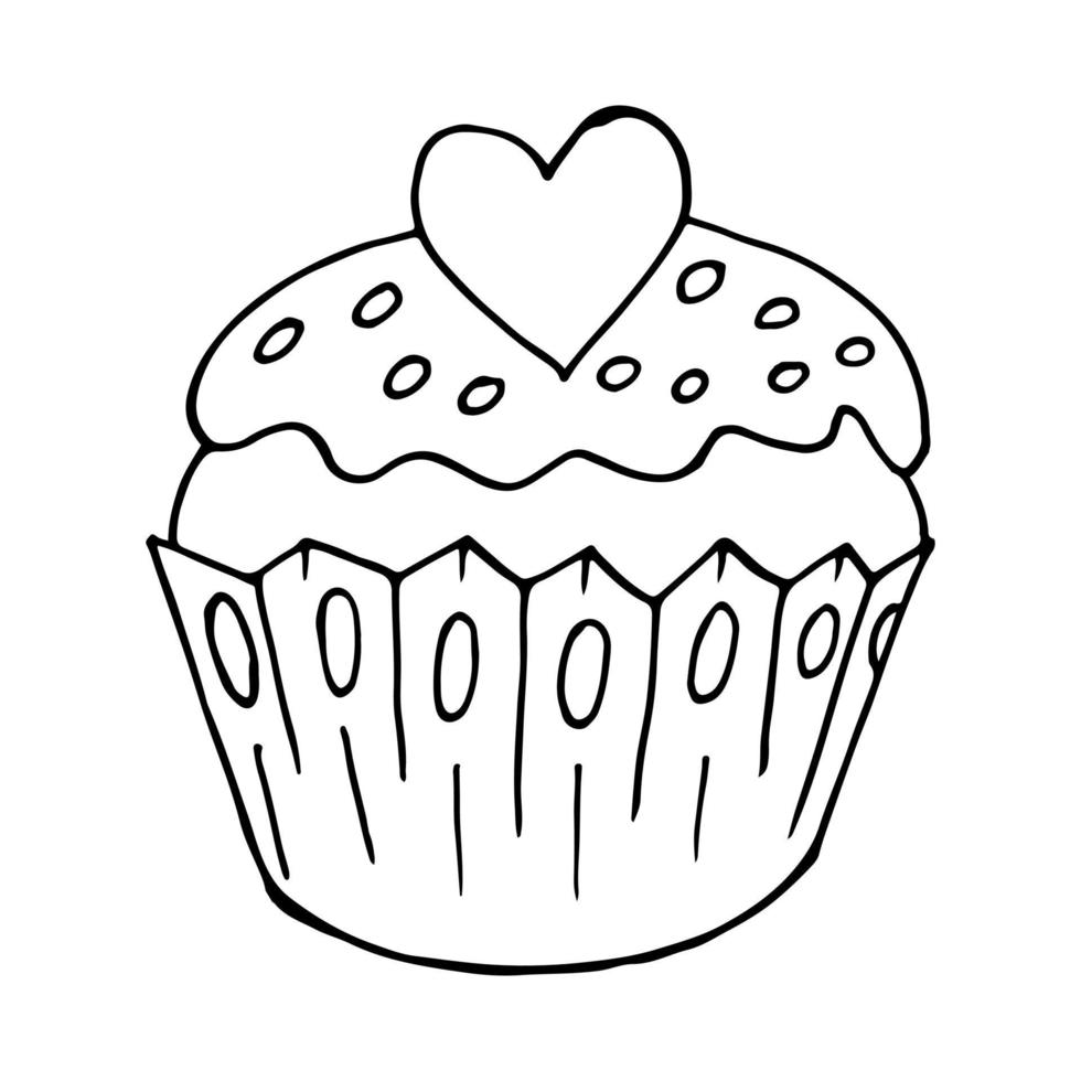 ilustración vectorial para su diseño. icono brillante de cupcake, muffin en estilo de dibujo a mano vector