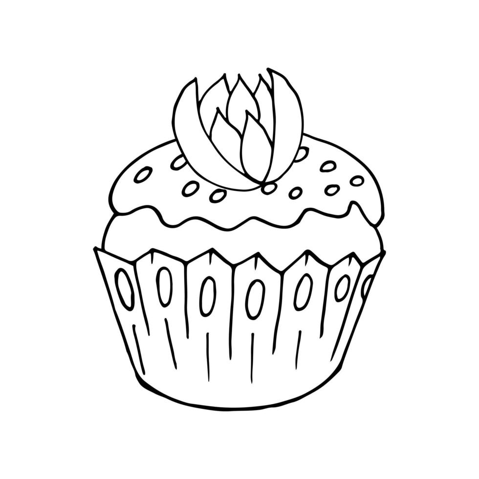 ilustración vectorial para su diseño. icono brillante de cupcake, muffin en estilo de dibujo a mano vector