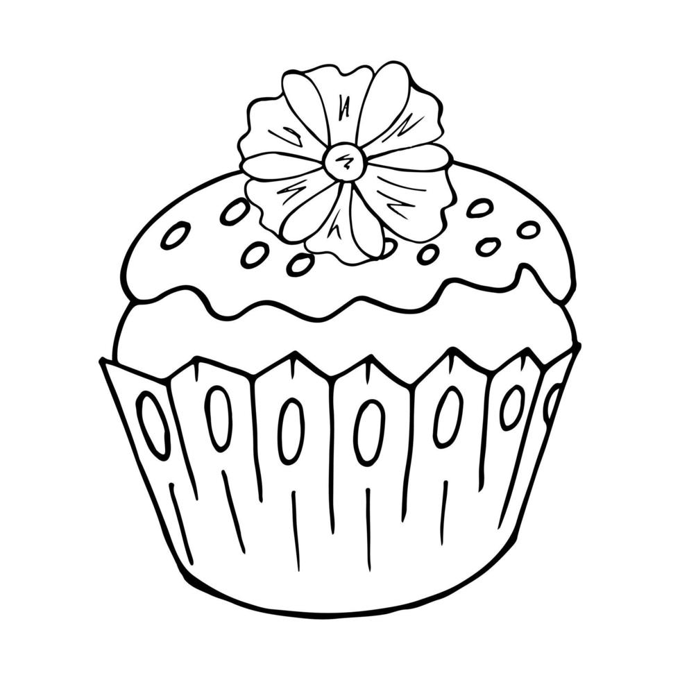 ilustración vectorial para su diseño. icono brillante de cupcake, muffin en estilo de dibujo a mano vector