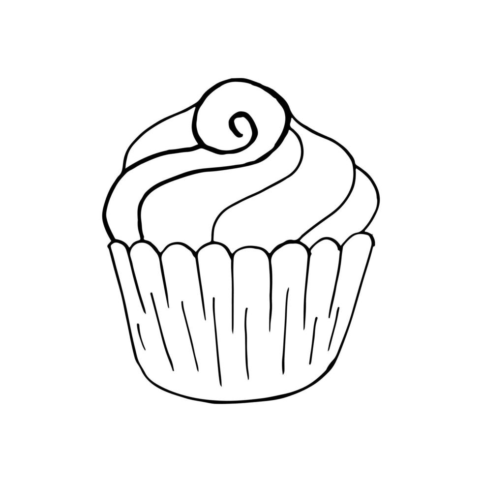 ilustración vectorial para su diseño. icono brillante de cupcake, muffin en estilo de dibujo a mano vector