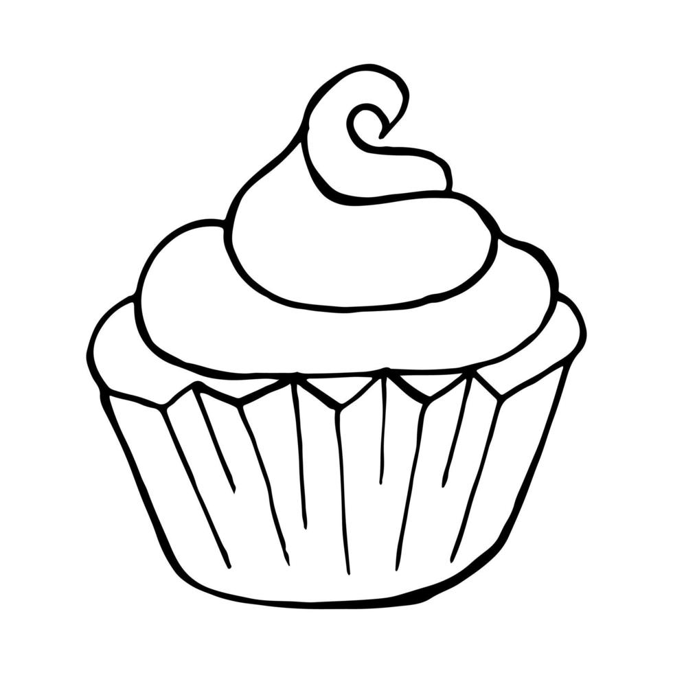 Vector illustration for your design. Bright icon of cupcake, muffin in hand draw style