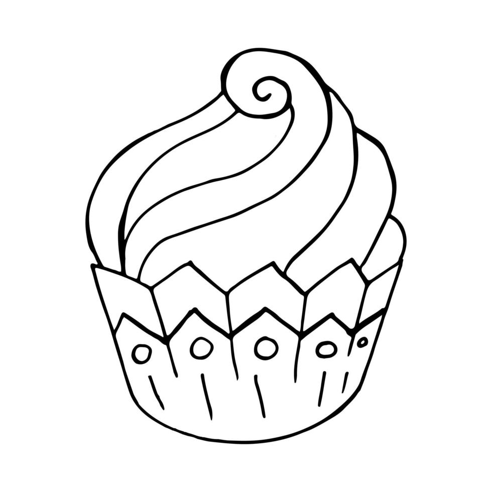 ilustración vectorial para su diseño. icono brillante de cupcake, muffin en estilo de dibujo a mano vector