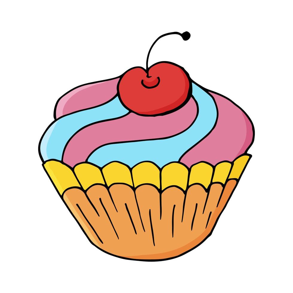 ilustración vectorial para su diseño. icono brillante de cupcake, muffin en estilo de dibujo a mano vector