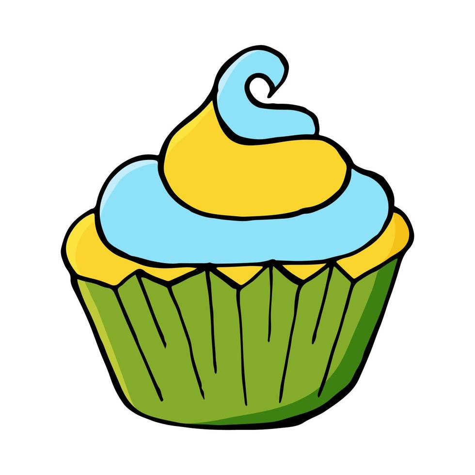 ilustración vectorial para su diseño. icono brillante de cupcake, muffin en estilo de dibujo a mano vector