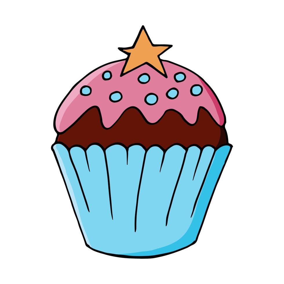 ilustración vectorial para su diseño. icono brillante de cupcake, muffin en estilo de dibujo a mano vector