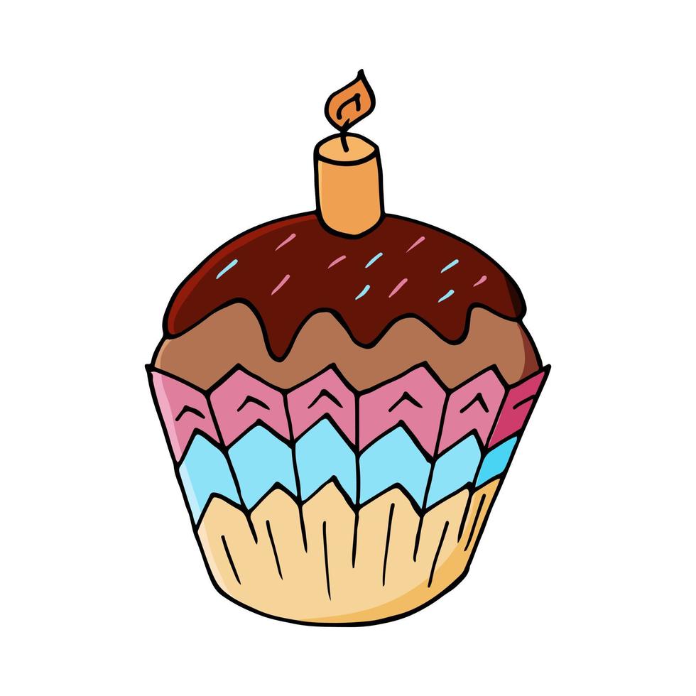 ilustración vectorial para su diseño. icono brillante de cupcake, muffin en estilo de dibujo a mano vector