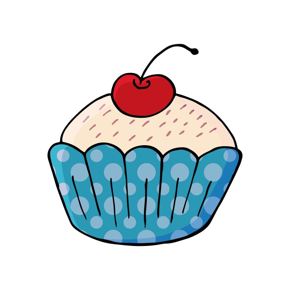 ilustración vectorial para su diseño. icono brillante de cupcake, muffin en estilo de dibujo a mano vector