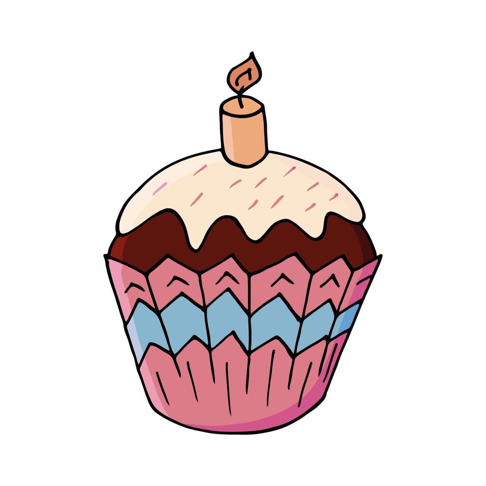 ilustración vectorial para su diseño. icono brillante de cupcake, muffin en estilo de dibujo a mano vector