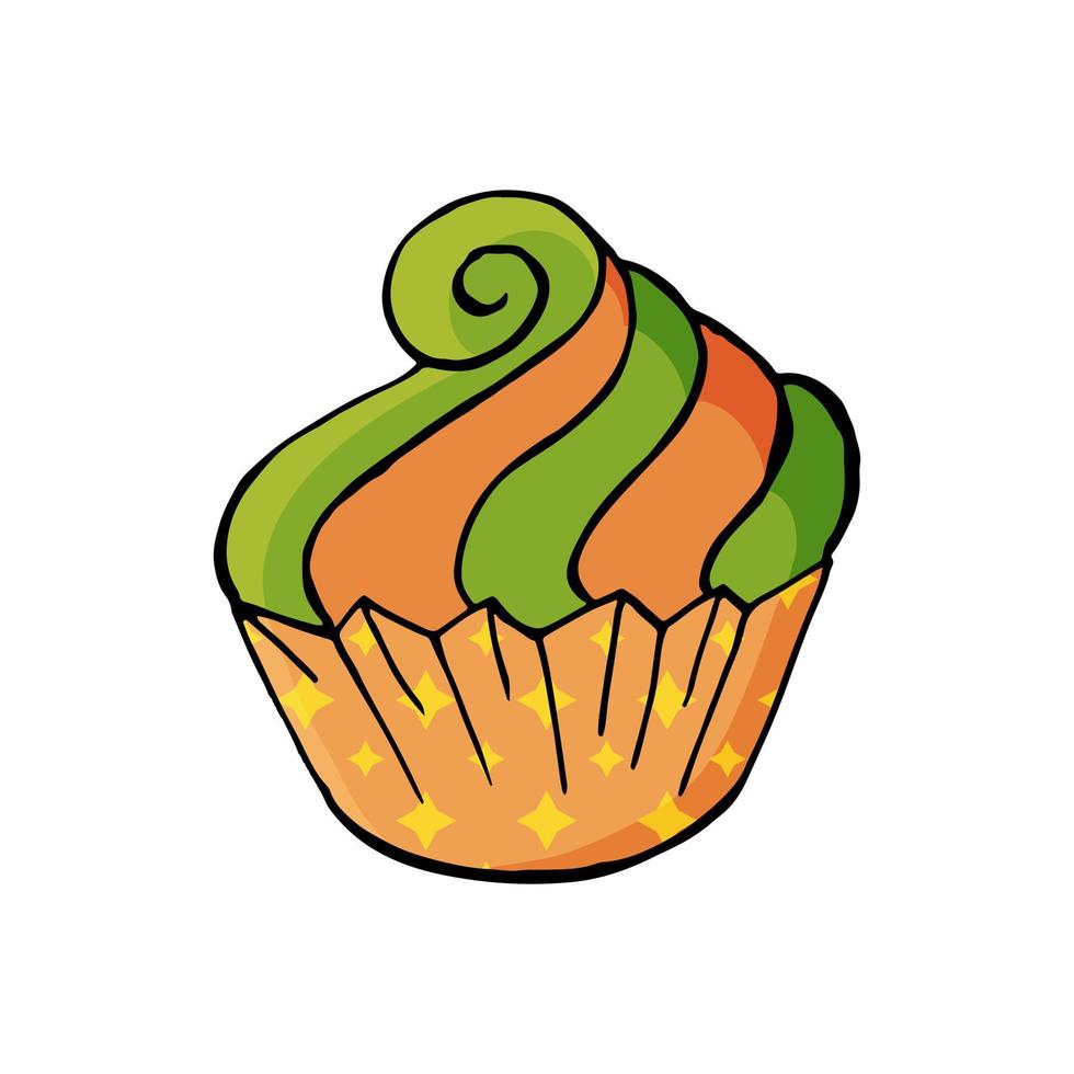 ilustración vectorial para su diseño. icono brillante de cupcake, muffin en estilo de dibujo a mano vector