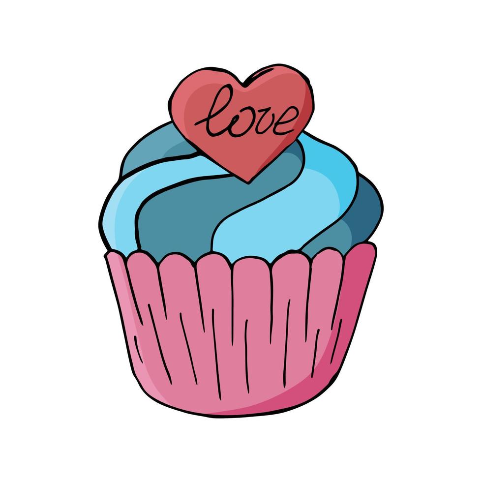 ilustración vectorial para su diseño. icono brillante de cupcake, muffin en estilo de dibujo a mano vector