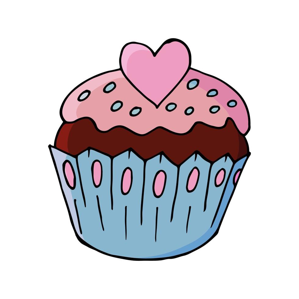 ilustración vectorial para su diseño. icono brillante de cupcake, muffin en estilo de dibujo a mano vector