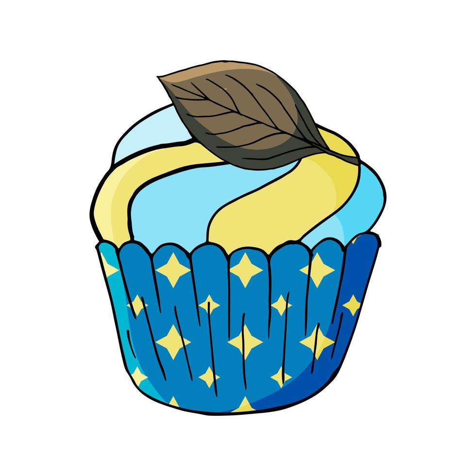 Vector illustration for your design. Bright icon of cupcake, muffin in hand draw style