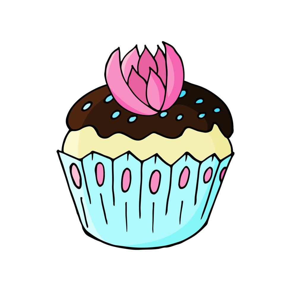 ilustración vectorial para su diseño. icono brillante de cupcake, muffin en estilo de dibujo a mano vector