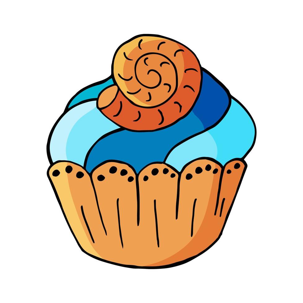 ilustración vectorial para su diseño. icono brillante de cupcake, muffin en estilo de dibujo a mano vector