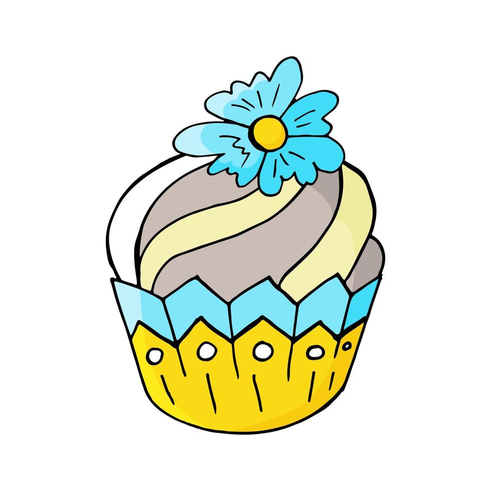 ilustración vectorial para su diseño. icono brillante de cupcake, muffin en estilo de dibujo a mano vector