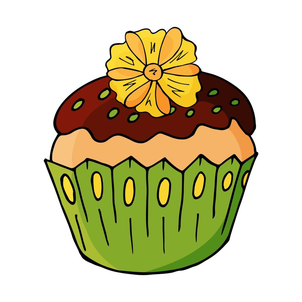 ilustración vectorial para su diseño. icono brillante de cupcake, muffin en estilo de dibujo a mano vector