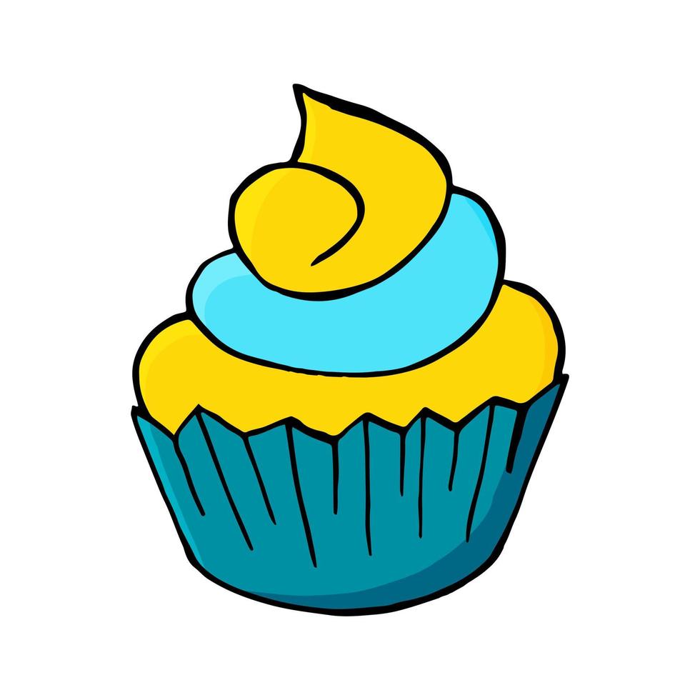 ilustración vectorial para su diseño. icono brillante de cupcake, muffin en estilo de dibujo a mano vector