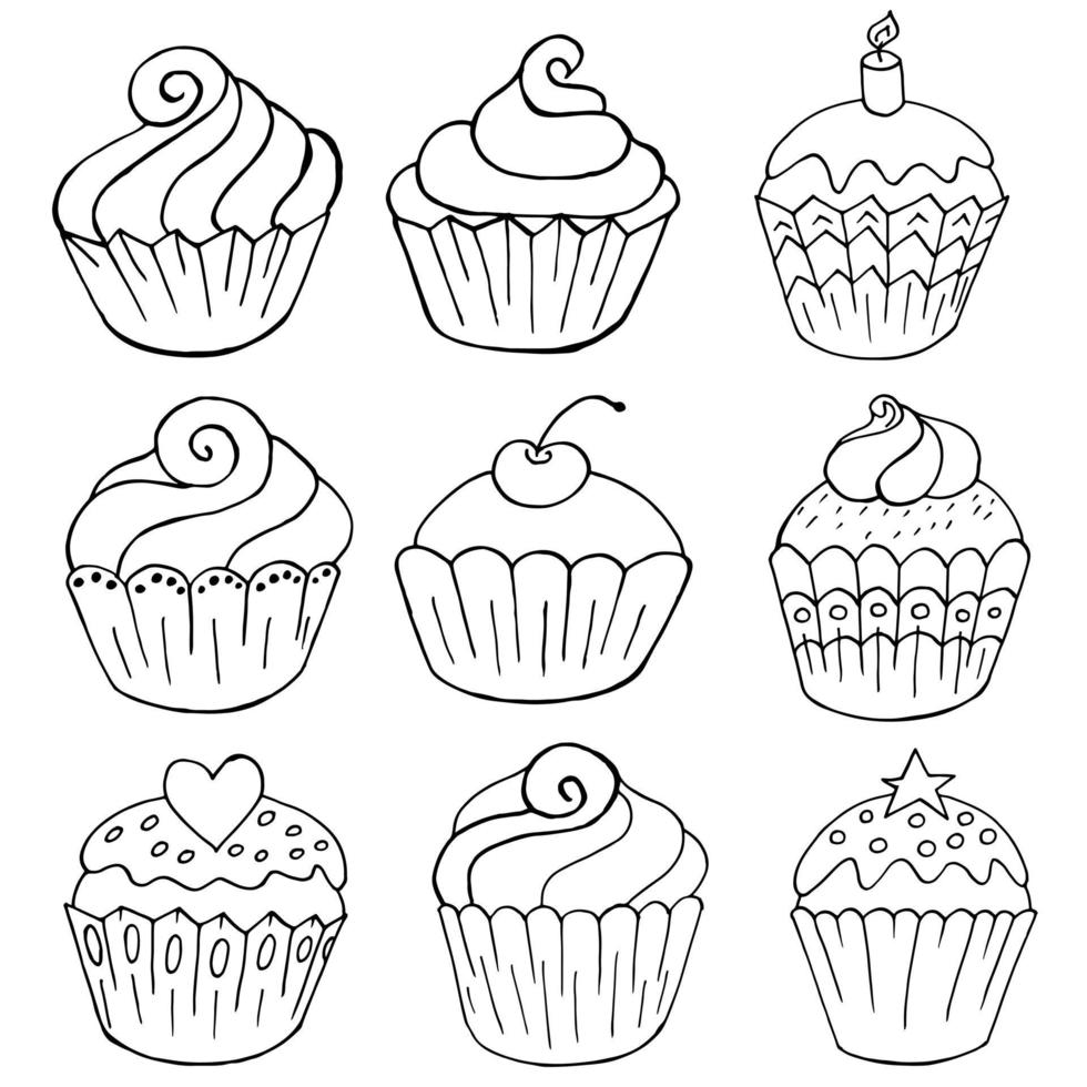 Vector illustration for your design. Bright icon of cupcake, muffin in hand draw style