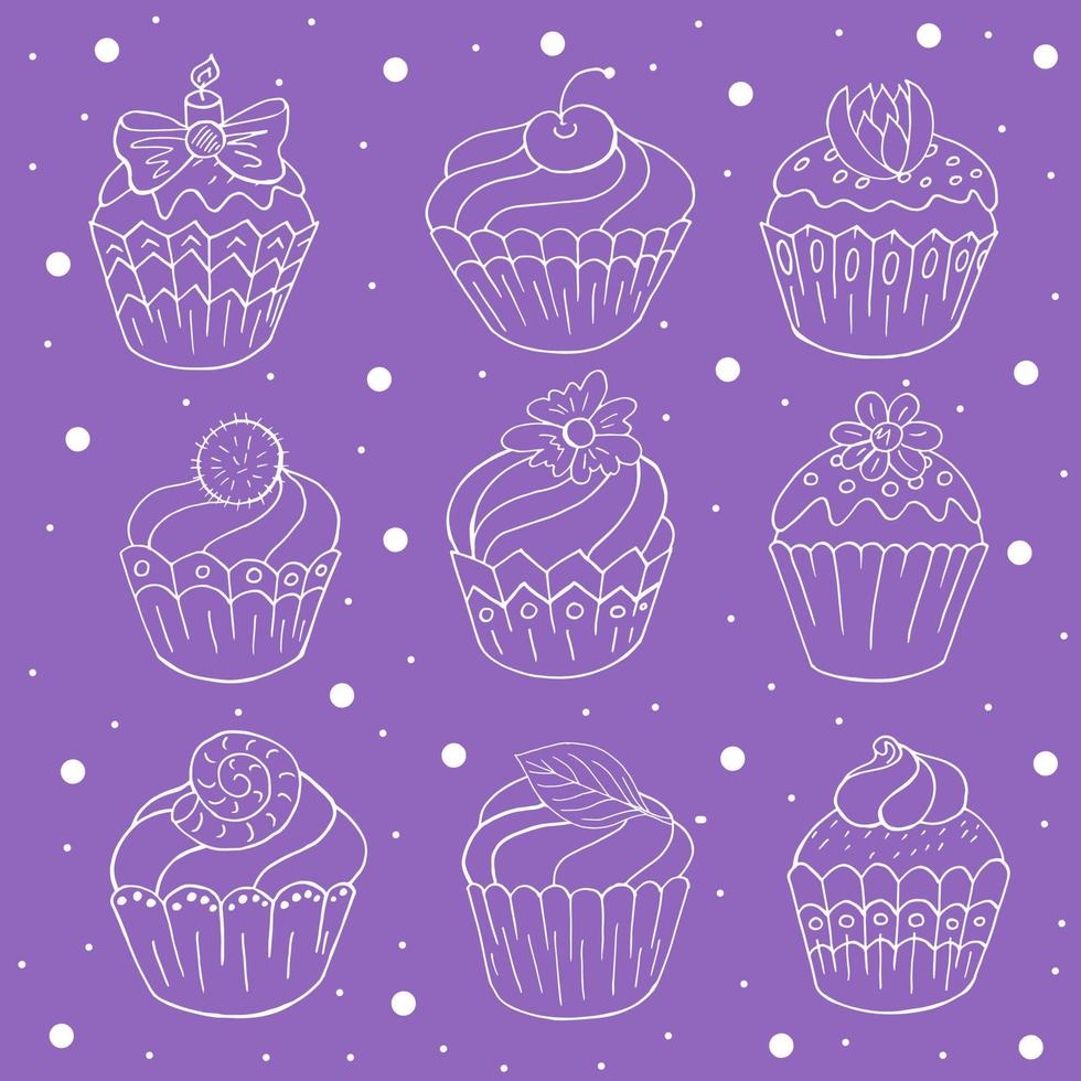 Vector illustration for your design. Bright icon of cupcake, muffin in hand draw style